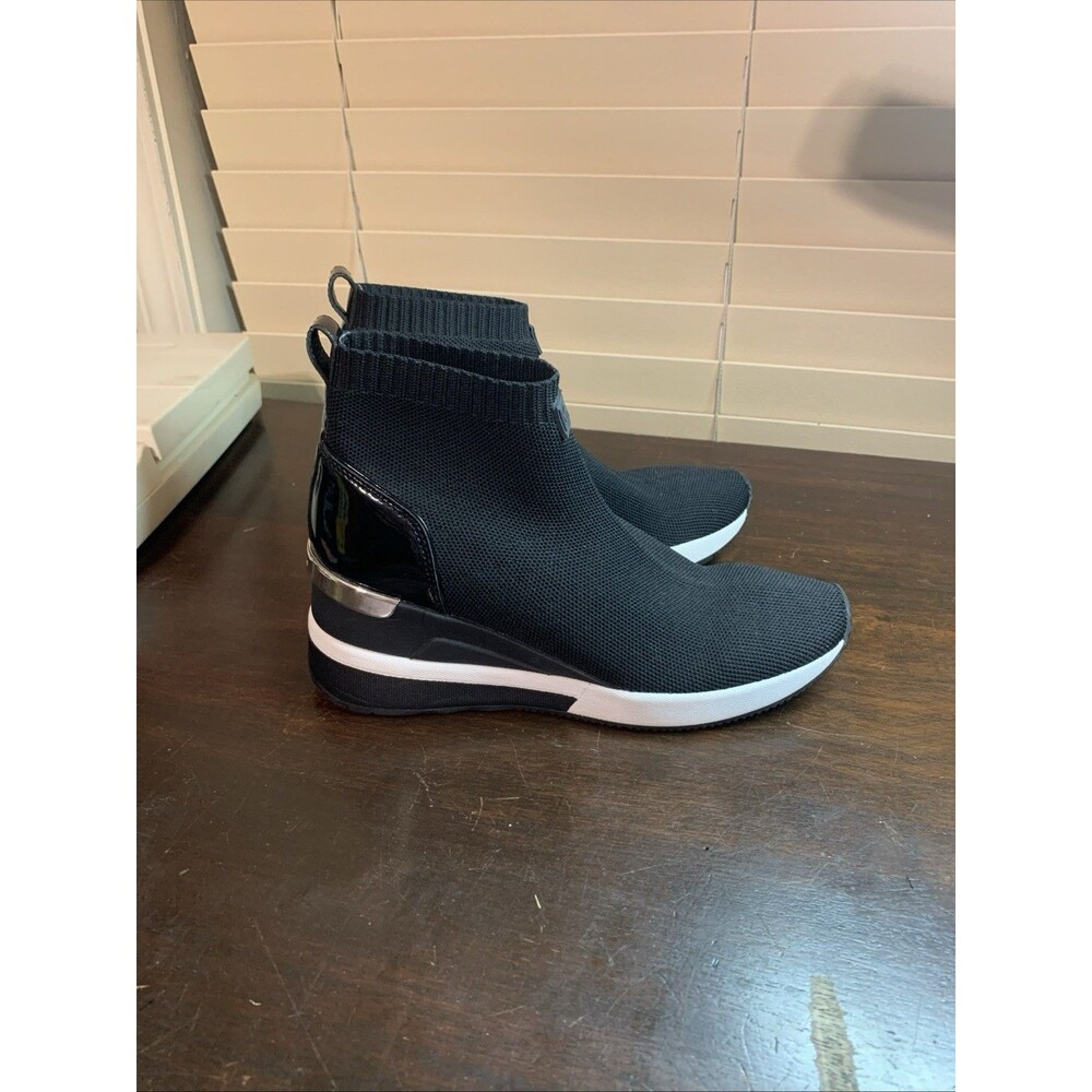 Michael Kors Skyler Wedge Stretch Knit Sock High Top Sneaker Black Size 6